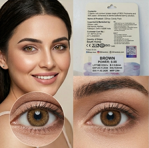 O2 Max Brown Contact Lenses (0.00 Power) | Natural Brown Color Eye Lenses | Candy Pack