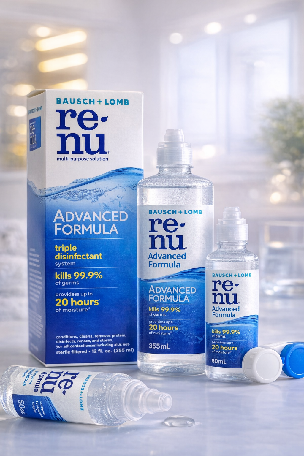 Bausch & Lomb ReNu Advanced Multi-Purpose Contact Lens Solution 120ml | Triple Disinfectant, 20 Hours Moisture