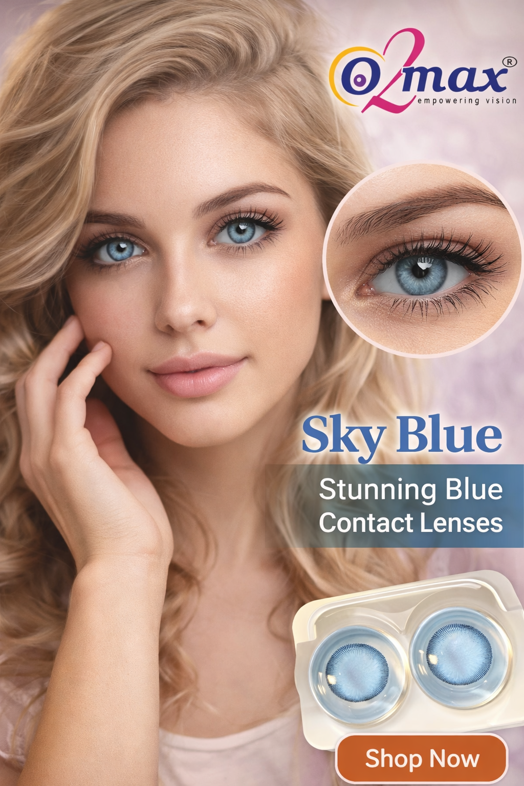 O2 Max Sky Blue Contact Lenses (0.00 Power) | Natural Blue Color Eye Lenses | Candy Pack