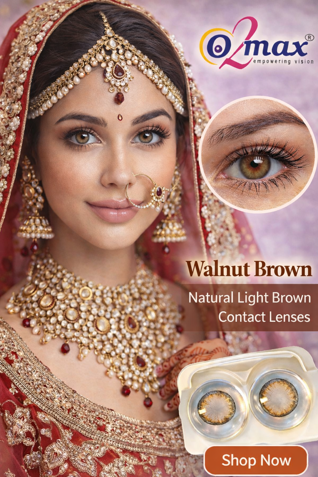 O2 Max Walnut Brown Contact Lenses (0.00 Power) | Premium Light Brown Eye Lenses | Candy Pack