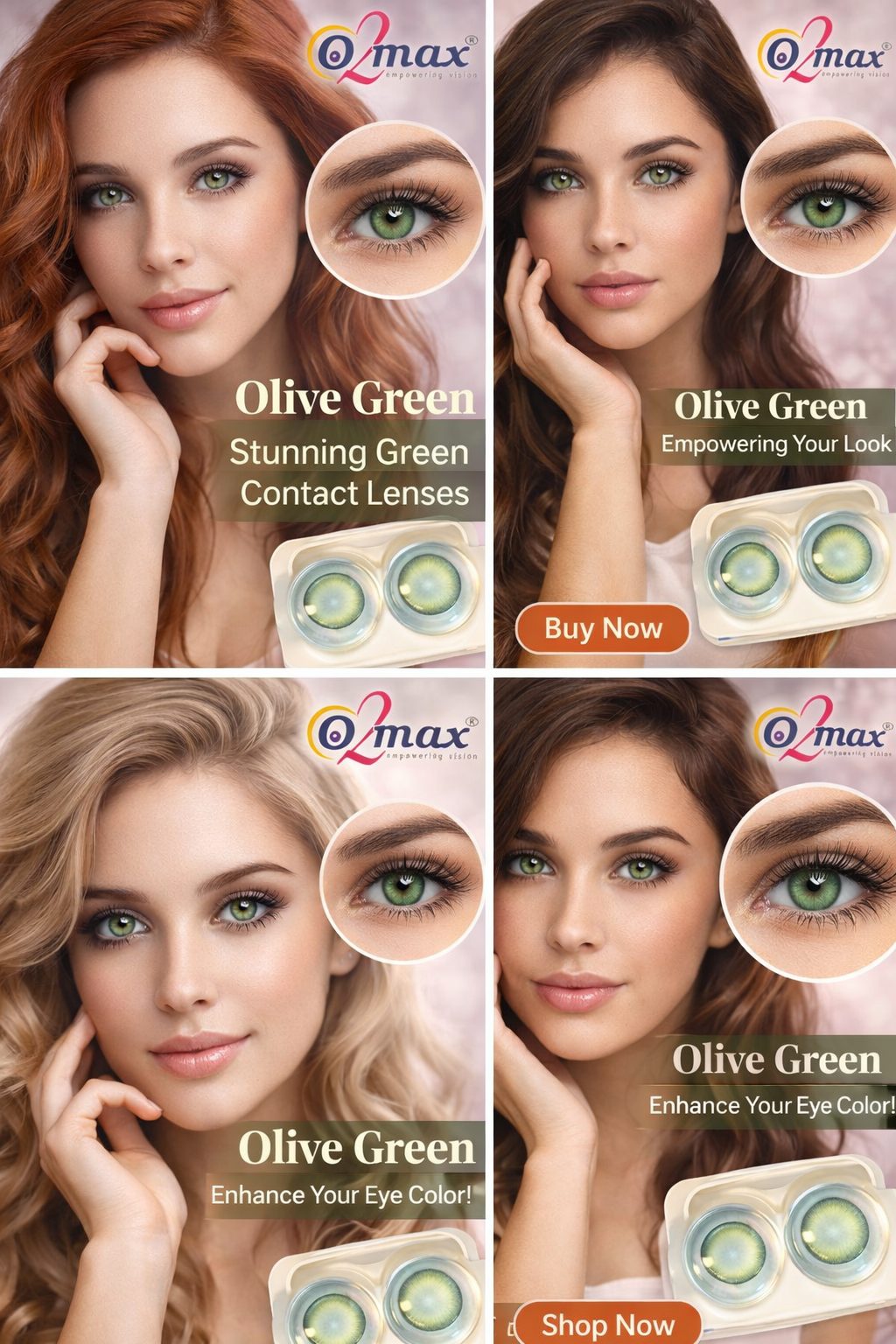 O2 Max Olive Green Contact Lenses (0.00 Power) | Natural Color Eye Lenses | Candy Pack
