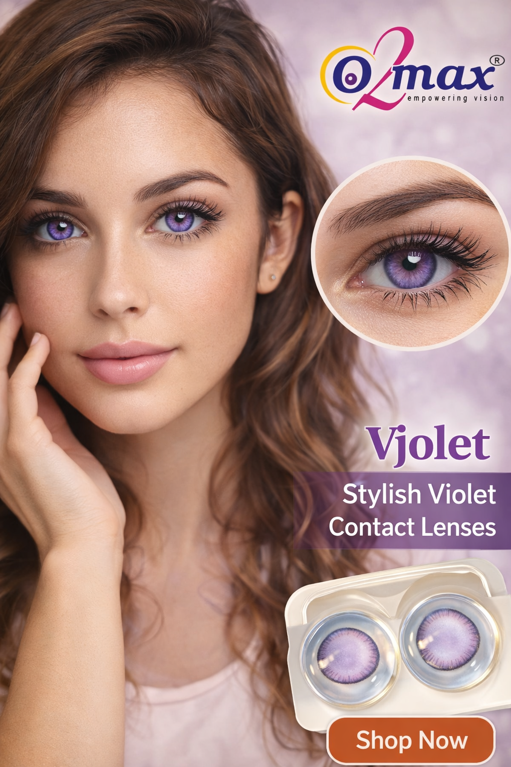 O2 Max Violet Contact Lenses (0.00 Power) | Stylish Purple Color Eye Lenses | Candy Pack