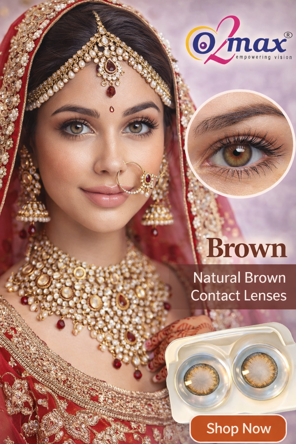 O2 Max Brown Contact Lenses (0.00 Power) | Natural Brown Color Eye Lenses | Candy Pack