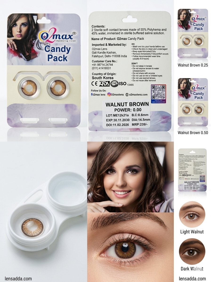 O2 Max Walnut Brown Contact Lenses (0.00 Power) | Premium Light Brown Eye Lenses | Candy Pack