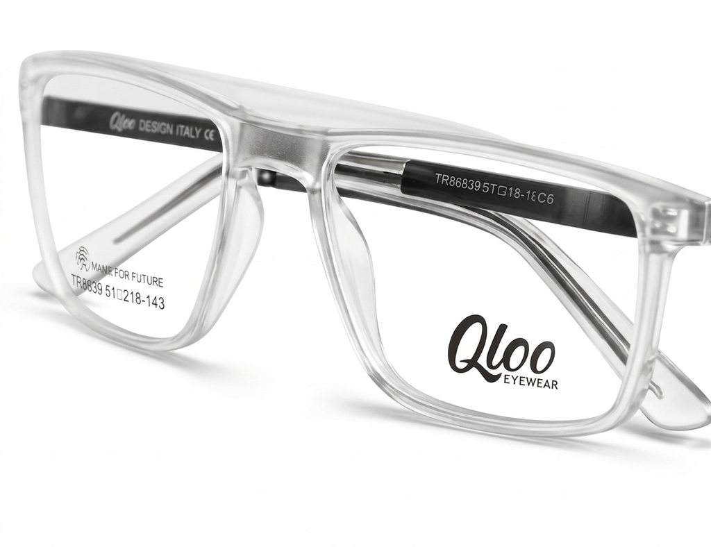 Qloo Transparent Rectangle Eyeglasses Frame for Men & Women | Lightweight TR Frame | Size 51-18-143 | Premium Clear Frame