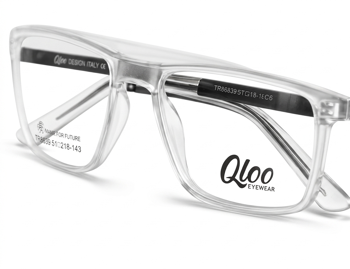 Qloo Transparent Rectangle Eyeglasses Frame for Men & Women | Lightweight TR Frame | Size 51-18-143 | Premium Clear Frame