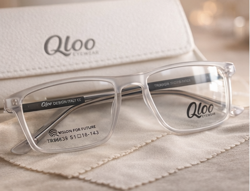 Qloo Transparent Rectangle Eyeglasses Frame for Men & Women | Lightweight TR Frame | Size 51-18-143 | Premium Clear Frame
