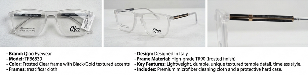 Qloo Transparent Rectangle Eyeglasses Frame for Men & Women | Lightweight TR Frame | Size 51-18-143 | Premium Clear Frame