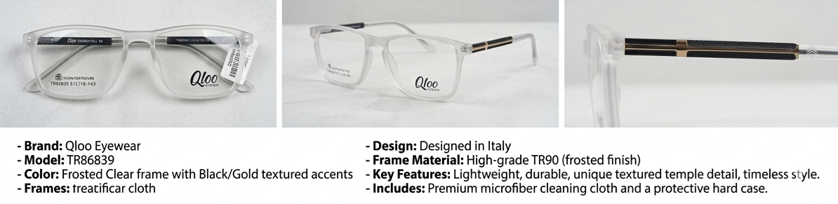 Qloo Transparent Rectangle Eyeglasses Frame for Men & Women | Lightweight TR Frame | Size 51-18-143 | Premium Clear Frame