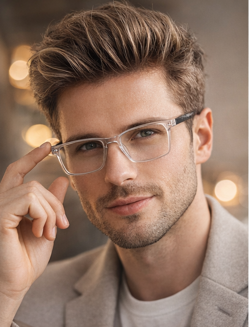 Qloo Transparent Rectangle Eyeglasses Frame for Men & Women | Lightweight TR Frame | Size 51-18-143 | Premium Clear Frame