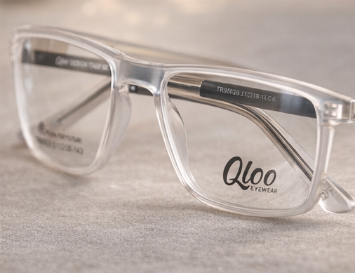 Qloo Transparent Rectangle Eyeglasses Frame for Men & Women | Lightweight TR Frame | Size 51-18-143 | Premium Clear Frame