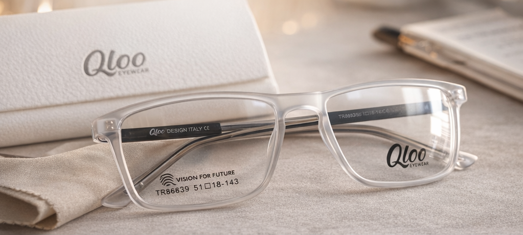 Qloo Transparent Rectangle Eyeglasses Frame for Men & Women | Lightweight TR Frame | Size 51-18-143 | Premium Clear Frame
