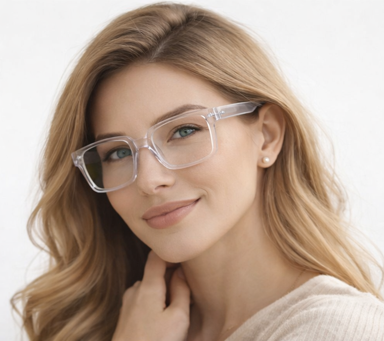 Brim Transparent Square Eyeglasses Frame for Men & Women | Crystal Clear Large Size Frame | Premium Unisex Eyewear