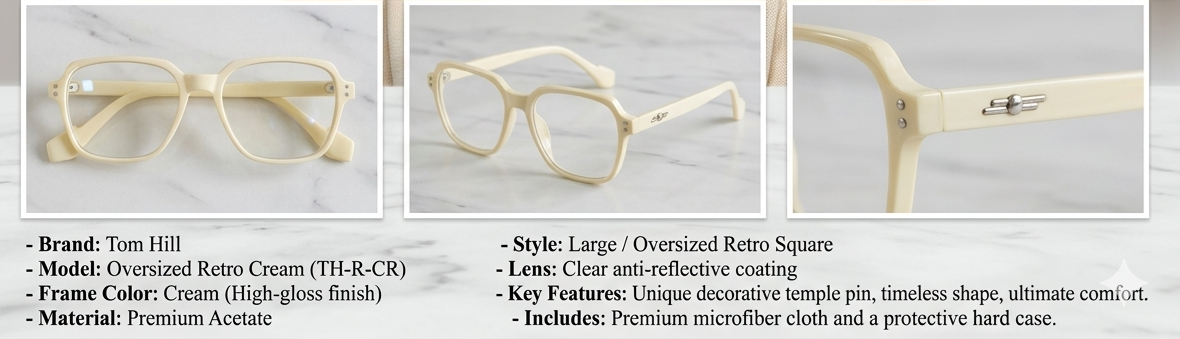 Tag Hill Oversized Square Cream Eyeglasses Frame for Women | Large Size Transparent Beige Frame | Premium Fashion Eyewear