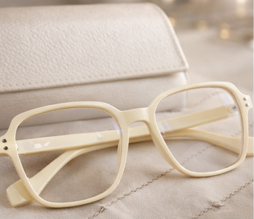 Tag Hill Oversized Square Cream Eyeglasses Frame for Women | Large Size Transparent Beige Frame | Premium Fashion Eyewear